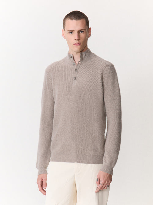 Pull col boutonné en cachemire marron - Father & Sons - 1