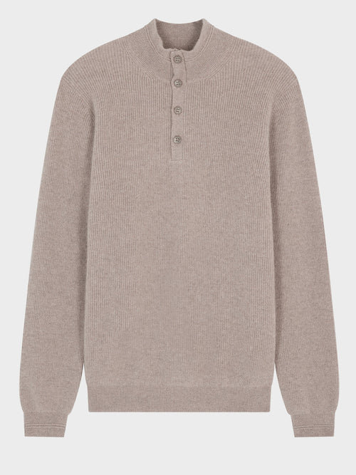 Pull col boutonné en cachemire marron - Father & Sons - 4