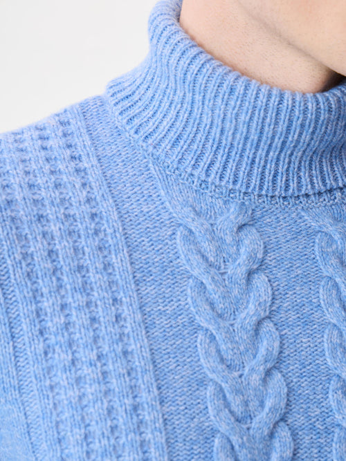 Pull col roulé en laine mélangée bleu ciel - Father & Sons - 3