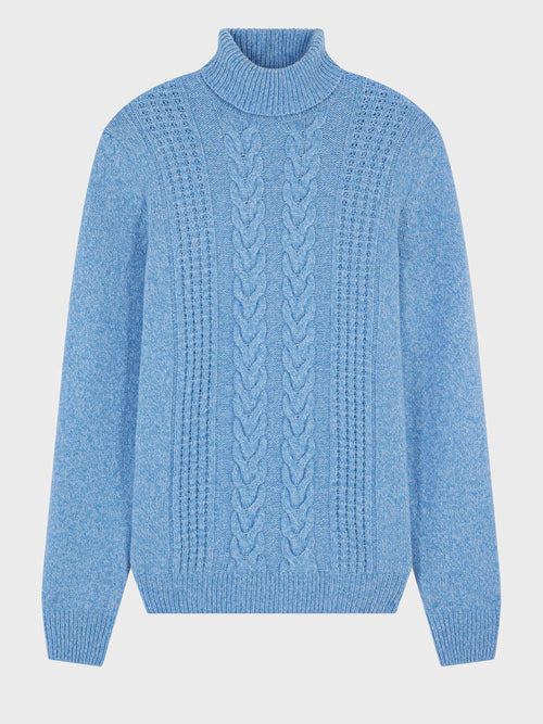 Pull col roulé en laine mélangée bleu ciel - Father & Sons - 4