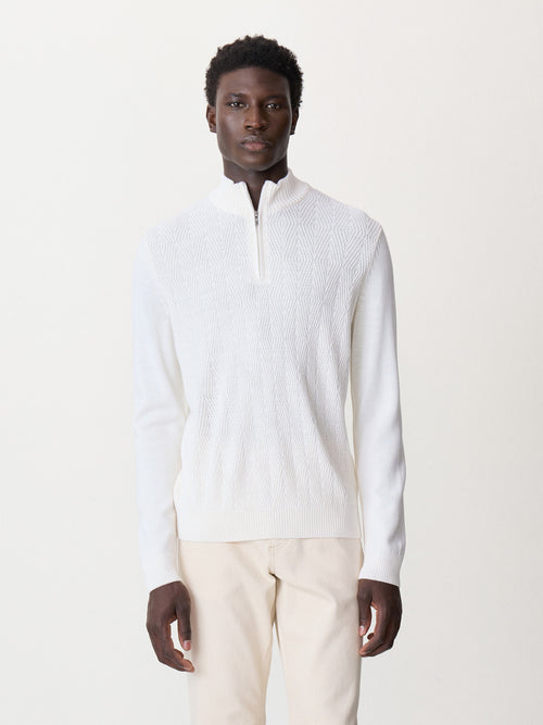 Pull col zippé en laine Mérinos mélangée écrue - Father & Sons - 1