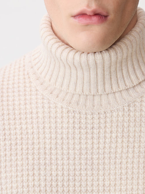 Pull col roulé en laine mélangée beige - Father & Sons - 3
