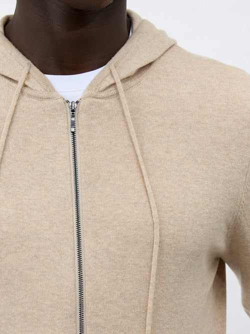 Gilet à capuche zippé en coton beige - Father & Sons - 3