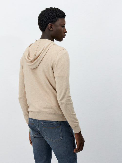 Gilet à capuche zippé en coton beige - Father & Sons - 2
