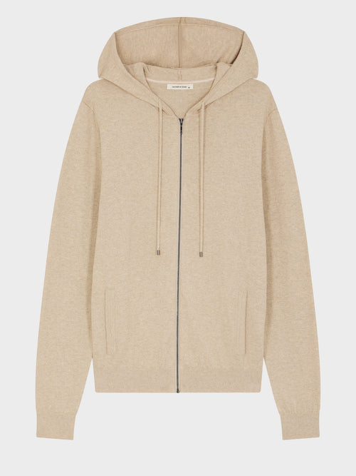 Gilet à capuche zippé en coton beige - Father & Sons - 4