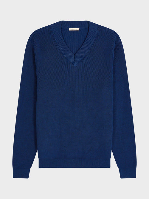 Pull col V en coton bleu indigo - Father & Sons - 5