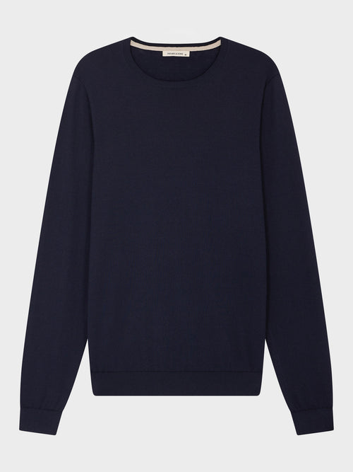 Pull col rond en coton et soie bleu marine - Father & Sons - 4