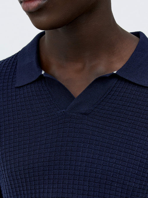 Pull col polo en coton et soie bleu marine - Father & Sons - 3