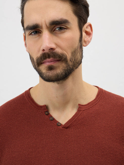 Pull col tunisien en lin et coton terracotta - Father & Sons - 3