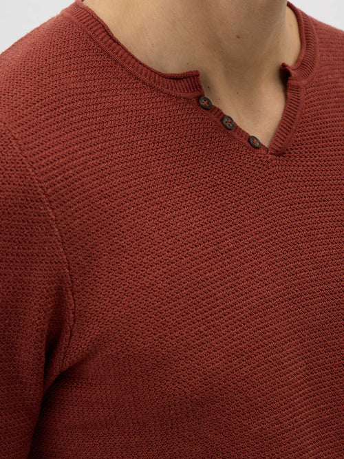 Pull col tunisien en lin et coton terracotta - Father & Sons - 4
