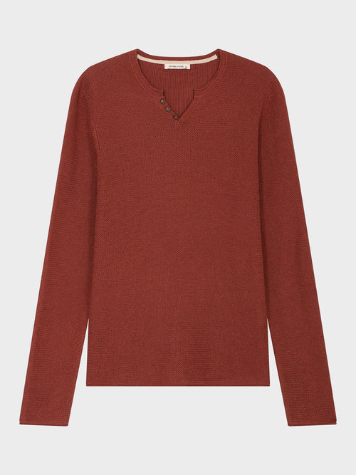 Pull col tunisien en lin et coton terracotta - Father & Sons - 5