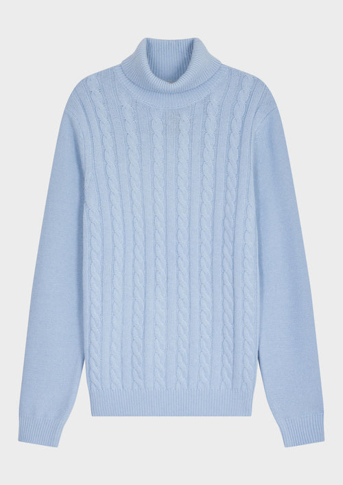 Pull col roulé en laine mélangée bleu ciel - Father & Sons - 5