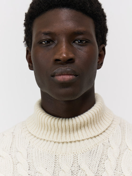 Pull col roulé en laine mélangée beige - Father & Sons - 3