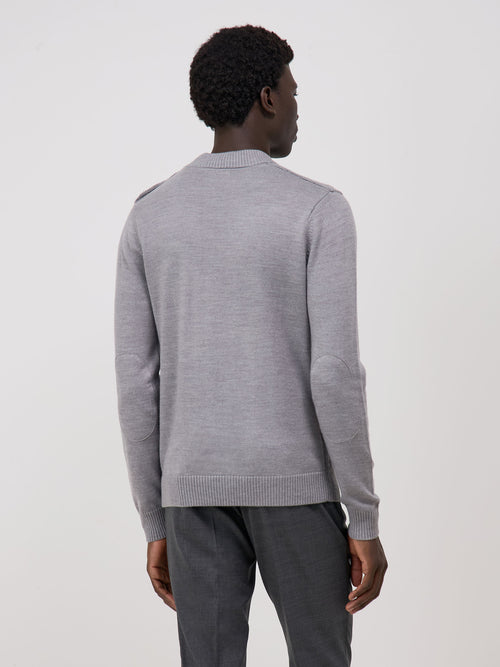 Pull col cheminée boutonné en laine Mérinos mélangée grise - Father & Sons - 2