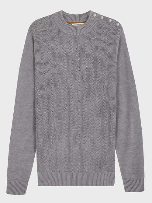 Pull col cheminée boutonné en laine Mérinos mélangée grise - Father & Sons - 4