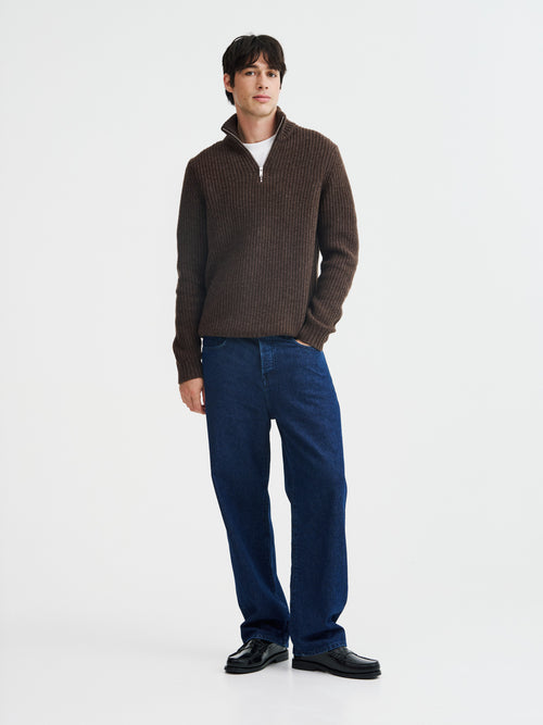 Pull col zippé en laine mélangée marron - Father & Sons - 4
