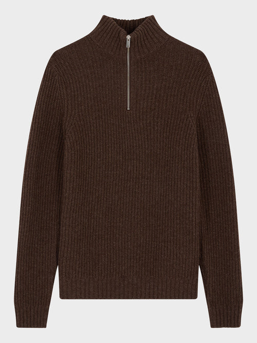 Pull col zippé en laine mélangée marron - Father & Sons - 5