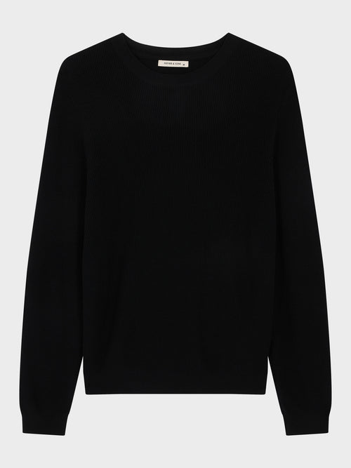 Pull col rond en laine Mérinos mélangée noire - Father & Sons - 6