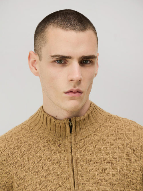 Pull col zippé en laine Mérinos mélangée marron - Father & Sons - 3