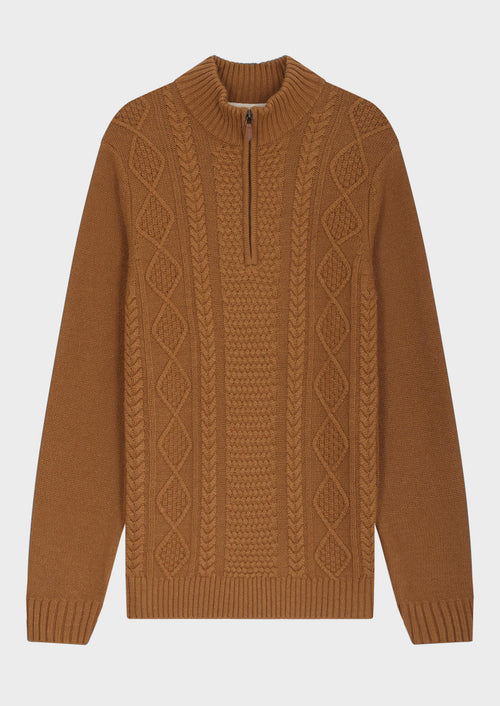 Pull col zippé en laine Mérinos mélangée marron - Father & Sons - 4