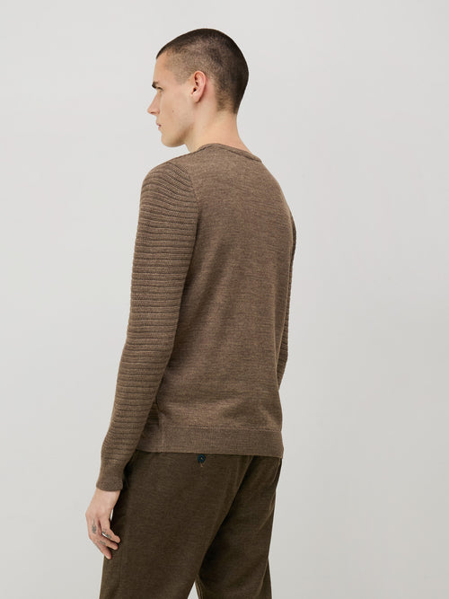 Pull col rond en laine Mérinos mélangée marron - Father & Sons - 2