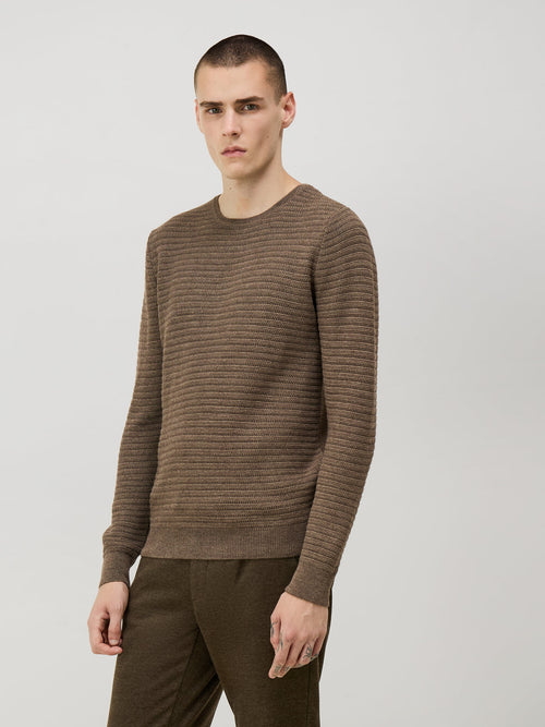 Pull col rond en laine Mérinos mélangée marron - Father & Sons - 1