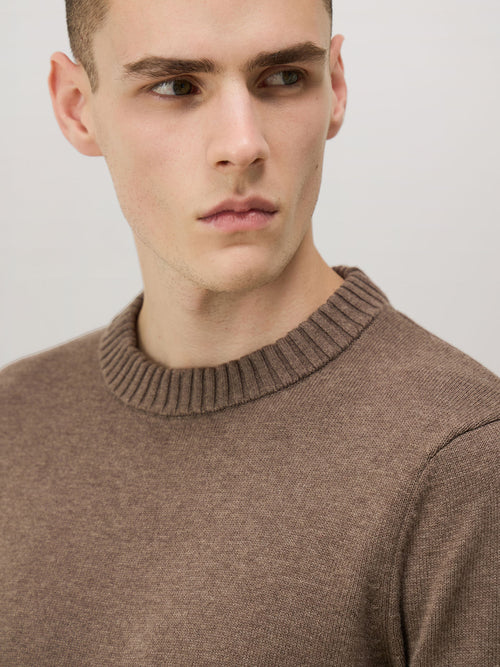 Pull col rond en laine mélangée marron - Father & Sons - 3