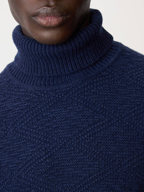 Pull col roulé en laine mélangée bleu marine - Father & Sons - 3