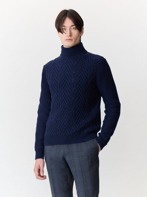 Pull col roulé en laine mélangée bleu marine - Father & Sons - 1