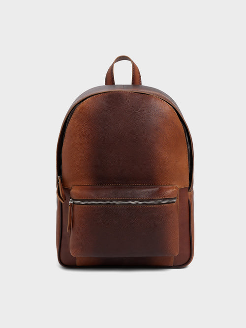 Sac à dos en cuir patiné cognac - Father & Sons - 1