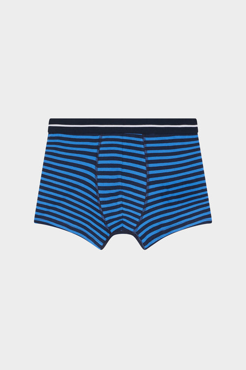 Caleçon en coton stretch bleu saphir à rayures marine - Father & Sons - 1