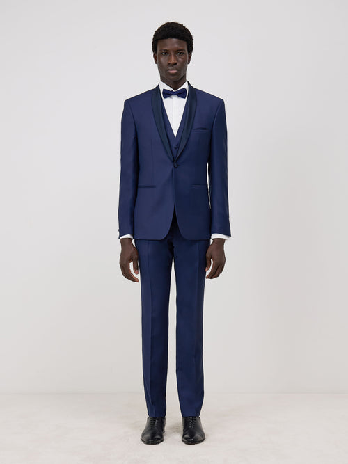 Smoking Slim en laine unie bleu indigo - Father & Sons - 1