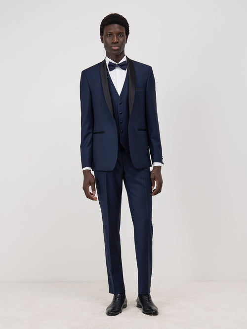 Smoking Slim en laine unie bleu marine - Father & Sons - 1