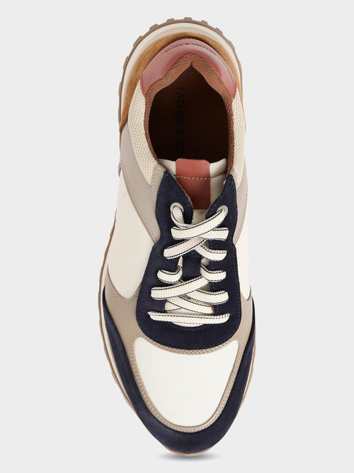 Baskets bi-matière bleu marine, écru et beige - Father & Sons - 2