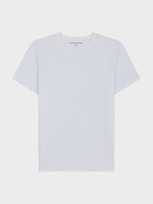 Tee-shirt manches courtes en coton stretch col rond uni blanc - Father & Sons   -