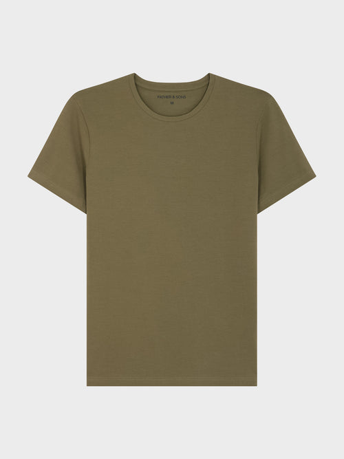 Tee-shirt manches courtes en coton stretch col rond uni kaki - Father & Sons   -