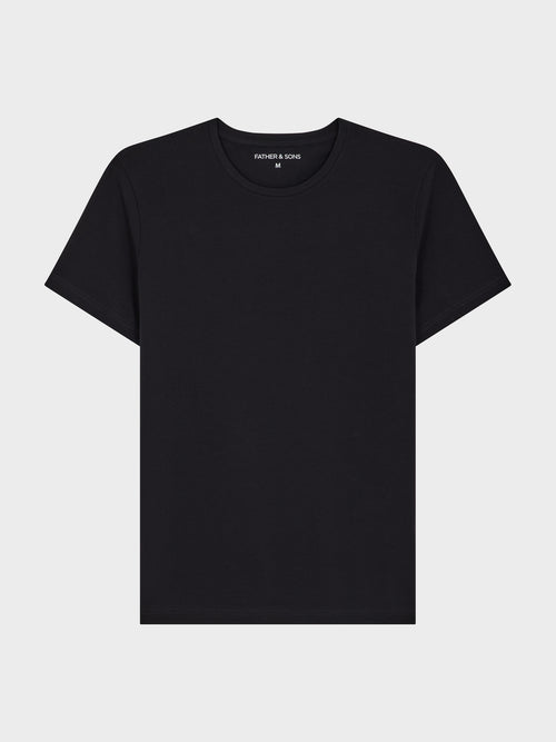 Tee-shirt manches courtes en coton stretch col rond uni noir - Father & Sons   -