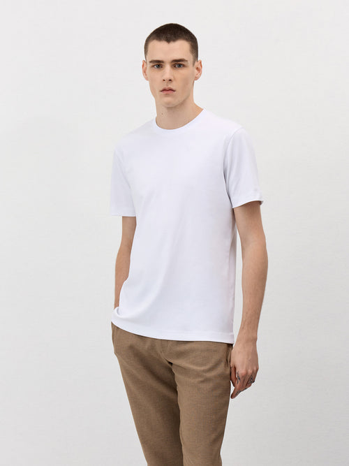 Tee-shirt col rond en coton blanc - Father & Sons   -