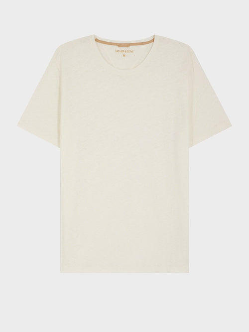 Tee-shirt col rond en coton et lin écrus - Father & Sons - 1