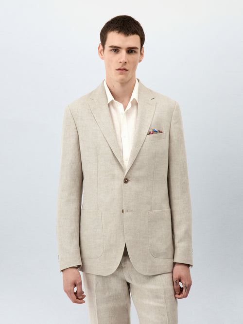 Veste coordonnable Regular en lin beige - Father & Sons - 1