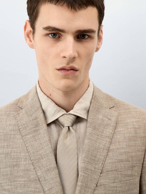 Veste coordonnable Regular en coton et lin beiges - Father & Sons - 6