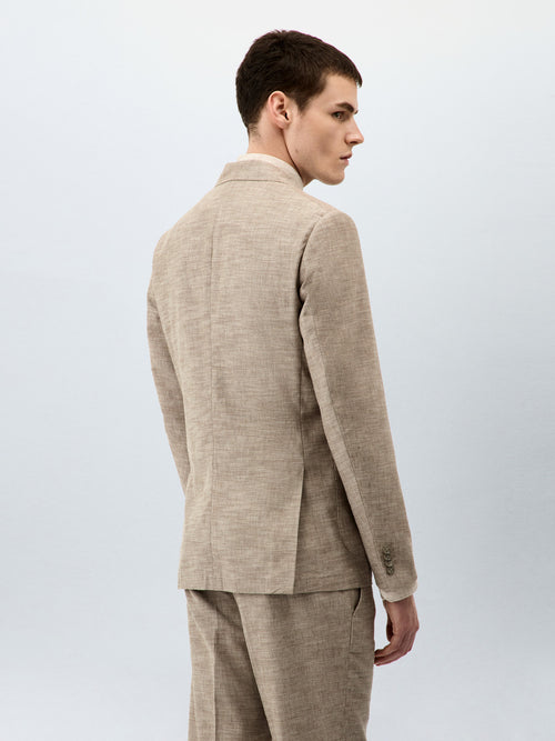 Veste coordonnable Regular en coton et lin beiges - Father & Sons - 2