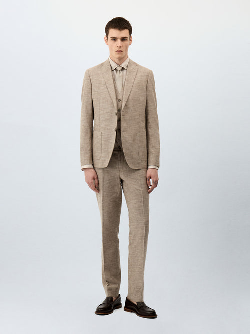 Veste coordonnable Regular en coton et lin beiges - Father & Sons - 3
