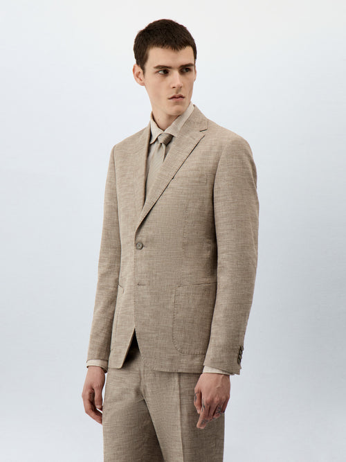 Veste coordonnable Regular en coton et lin beiges - Father & Sons - 1