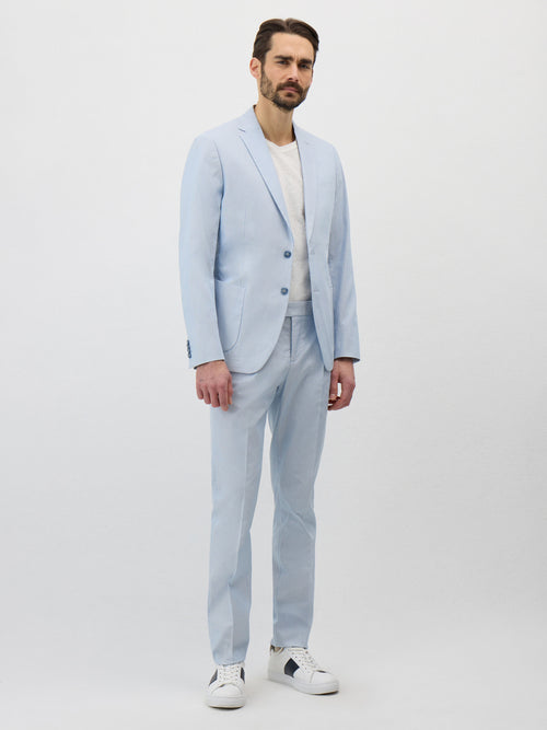 Veste coordonnable Regular en coton stretch bleu ciel à rayures - Father & Sons - 7