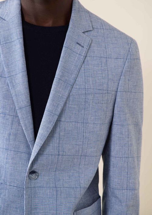 Veste coordonnable Regular en coton et lin bleu azur Prince de Galles - Father & Sons - 6