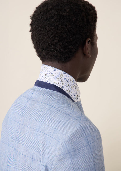 Veste coordonnable Regular en coton et lin bleu azur Prince de Galles - Father & Sons - 3