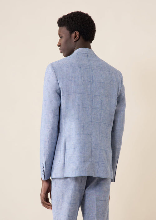Veste coordonnable Regular en coton et lin bleu azur Prince de Galles - Father & Sons - 2