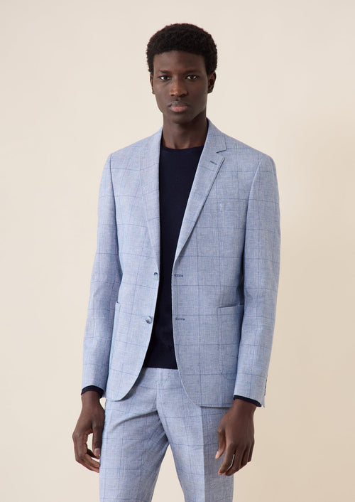 Veste coordonnable Regular en coton et lin bleu azur Prince de Galles - Father & Sons - 1