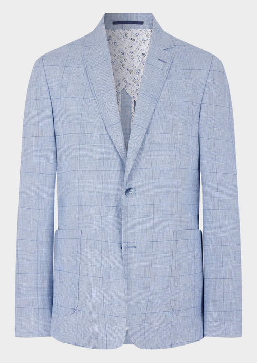 Veste coordonnable Regular en coton et lin bleu azur Prince de Galles - Father & Sons - 7